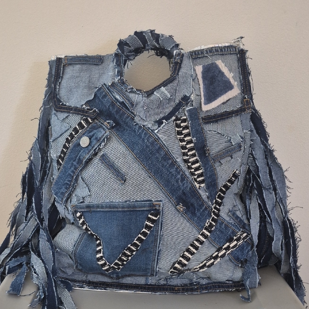 Hand made Patchwork Denim Tote Bag!! Upcycle Work. Purse With 2 Different STYLES